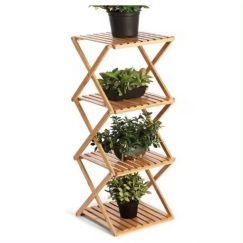 2Pcs Bamboo And Wood Plant Stand